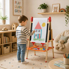 Play22 Wooden Art Easel For Kids Double Sided Magnetic Chalk Board Dry Erase