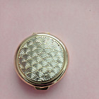 Stratton Round Metal Pill Box  Gold Sunburst Design With Tweezers New