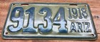 1918 Arizona License Plate   9134  Restored Shorty  Cool Look  Great Patina 