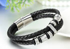 Men s Multilayer Braided Leather Stainless Steel Magnetic Bracelet Bangle Cuff