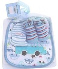 Baby Boy Gift Set Socks Bib Mittens Animal Print Cotton Newborn 2 Pack