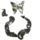 Vintage Mexican Sterling Silver Abalone Set Bracelet Brooch   Screw Back   