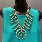 Genuine Vintage Navajo Squash Blossom Necklace With Tufa Cast Naja And Turquoise