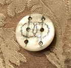 Exquisite Antique Etched Mother Of Pearl Button With Embedded Gems 1  1 4 
