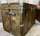 Huge Antique Style Vellum   Brass Steamer Trunk John Cattnach New York Handmade