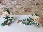 Vintage Lefton Christmas Elf Pixie Pair  303 Holly Figurines -as Is Tlc