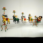 Christmas Candle Holder Santa Reindeer Sleigh Metal Hand Painted 32  Candelabra