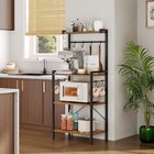 Kitchen Bakers Rack Coffee Bar Station Microwave Stand With 8 S-shaped Hooks