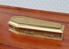 Jbm Miniature Coffin Ornate Opens Lined Gold Finished Wood Dollhouse 6  Long