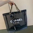 Newchanel Vip Gift Beauty Mesh Tote Bag Beach Pouch Bag Case Storage Black Gold