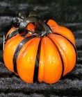 Tahari Hand Blown Art Glass Pumpkin 7  Orange Black Stripes Fall Stunning Decor