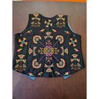 Vintage Black Embroidered Folk Art Bird Floral Vest Women s Handmade Needlework