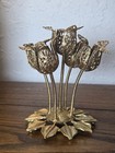 Vintage Gold Filigree Tulip Lipstick Holder Vanity Organizer Ornate Metal