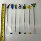 Vtg  7  Hand Blown Glass Drink Stirrers Swizzle Sticks Ocean Beach Themed