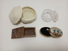 Vintage Trinket Box Lot 4pc Stone Sandstone Ceramic Glass India Lidded Carved
