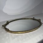 Vintage Rope   Tassels Large Oval Brass Mirrored Vanity Tray 14 5x10   