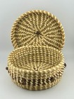 Charleston Gullah Sweetgrass Handmade Round Lidded Basket W  French Knots 7   Dia