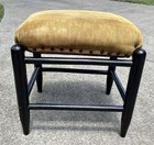 Vintage 1930s Ebonized Solid Wood Cushioned Footstool Upholestered 16 h 15x12 5