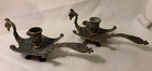 Pair Vintage Italian Brass Peacock Phoenix Mcm Midcentury Candlestick Holders