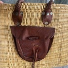 Vintage European Wicker Basket Leather Handles Handle French 