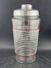 Vintage Mcm Glass Cocktail Shaker Strainer White Red Stripe Deco Large 8   