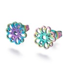 Stainless Steel Set Stud Earring Pendant Necklace Flower 17 7  Pin 0 8mm P489