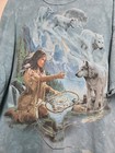 Vintage Y2k 2001 Native American Woman Wolves T-shirt Size Xl Blue Tie Dye Wash