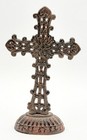 Vintage Cast Iron Rustic Standing Ornate Cross  Religious Decor 8 25   Tall