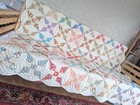 Antique vintage 9-patch Variation Feed Sack Quilt Baptist Fan Hand Quilted