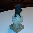 Darice Polystone Crow Bird Figurine On Sphere Ball  Pedestal Base