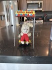 Vintage Tin Litho Animal Swing Toy W  Plush Bunny     Wind Up Carousel Japan