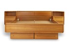 Teak Danish Modern Queen Floating Platform Bed   Nightstands   Under Bed Drawers