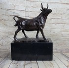 Chinese Royal Red Bronze Copper Made Lucky Wall Street Wealth Bull Ox Statue Art