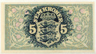 1928 Denmark   5 Kroner Currency Bank Note  Vg