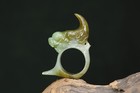 Certified 38g 100  Natural Xin Jiang Apple Green Jade Hand Carved General s Ring