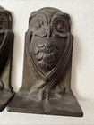 Antique Metal Cast Iron Owls Atop Books Bookends Numbered 4 5    Tall