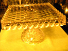Vtg  Fostoria American Glass 10  Square Cake Stand Plate On Pedestal  W rum Well