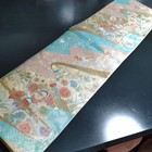 Luxury Fukuro Obi Light Blue Green Gold Butterfly Bird Flower Gold Thread Silk