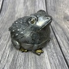 Rare Vintage Metal Frog Trinket Box Hinged Red Fabric Lined Made In Japan