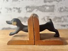 Vintage Antique Pair Of Dachshund Sausage Dog Wood Metal Bookends   Book Ends