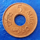 Israel Palestine British Mandate 5 Mils 1942 Bronze Coin Xf  au