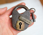 Antique Mw Co  Padlock W barrel Key Vintage Lock Iron Brass Shackle Trunk Chest