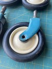 Set Of 4 Vintage Nos Stroller Pram Cart Caster Wheels 5  Diameter Blue Forks