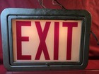 Vintage 1950s Glass Exit Sign Lighted Metal Industrial Architectural 13 5x10   