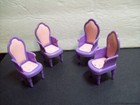 Vintage Dollhouse Dining Room Set Table 4 Chairs Cart  Purple White Miniatures