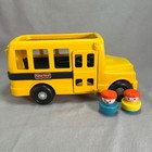 Vintage Fisher Price School Bus 1990 With Stop Sign And 2 Little People