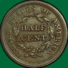 1853 Braided Hair Half Cent Almost Uncirculated Au Coin  44431