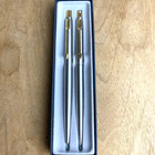 Vintage Parker Classic Stainless Steel gold Gt Ballpoint Pen pencil Set