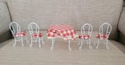 Vintage Miniature Dollhouse Furniture Wire Metal Table And Chairs Gingham Print