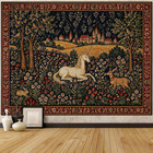 Medieval Unicorn Tapestry Millefleurs Wall Decor Renaissance Castle Forest Wall